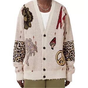 All Saints sweater cardigan knit Oversized Beige (Ecru) Patterned Jay Cardigan